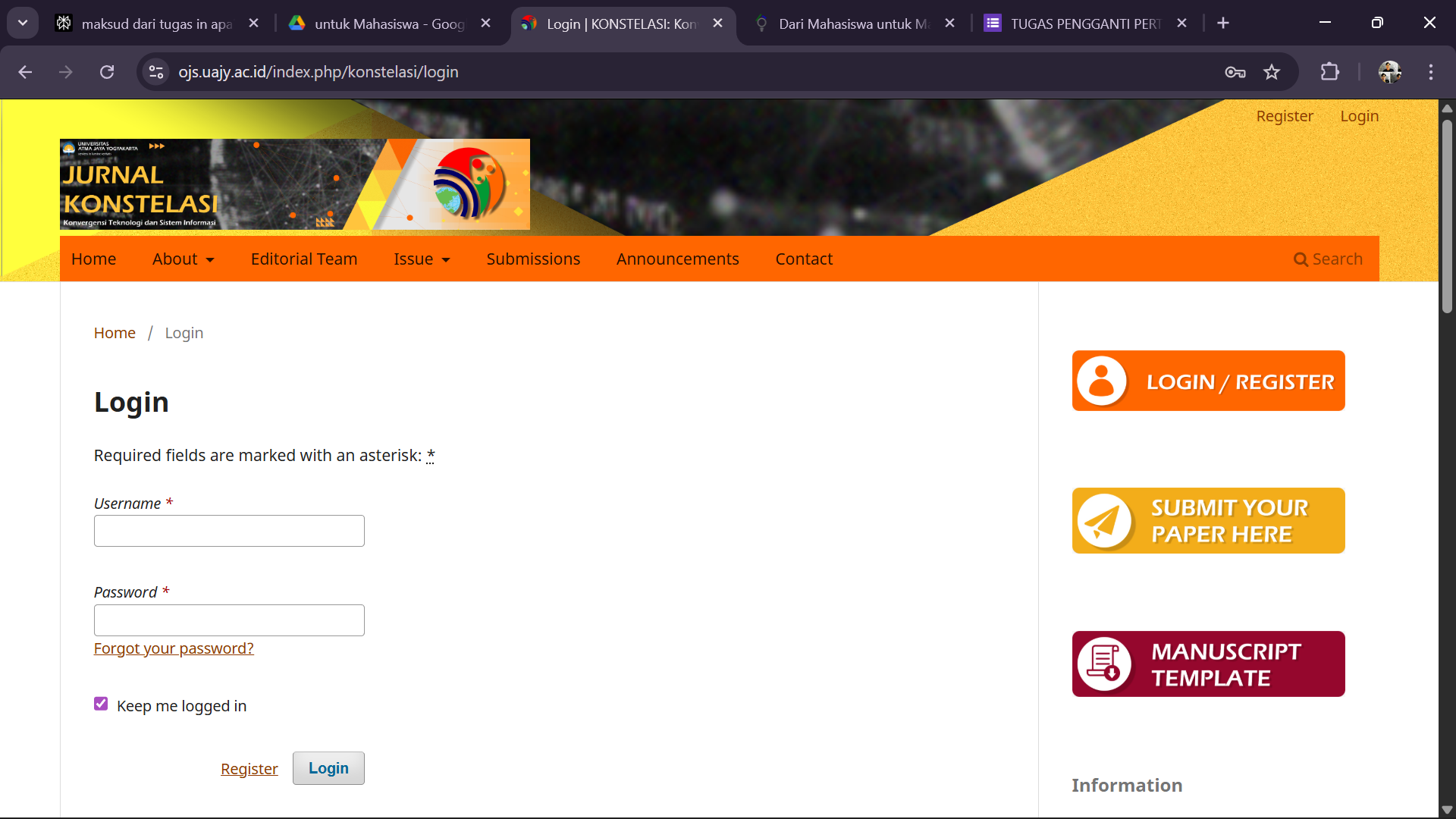 Pengalaman Submit Artikel ke KONSTELASI UAJY: Dari Registrasi Akun sampai Pengiriman Naskah