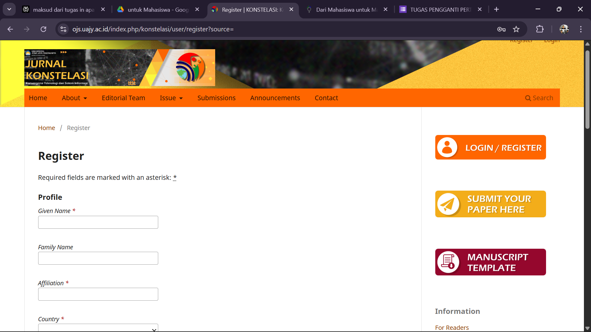 Pengalaman Submit Artikel ke KONSTELASI UAJY: Dari Registrasi Akun sampai Pengiriman Naskah